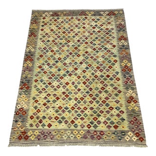 5'1" X 6'10" Multicolor Afghan Chobi Wool Flatweave Kilim Rug For Sale