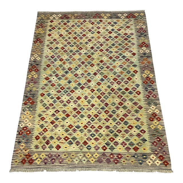 5'1" X 6'10" Multicolor Afghan Chobi Wool Flatweave Kilim Rug For Sale