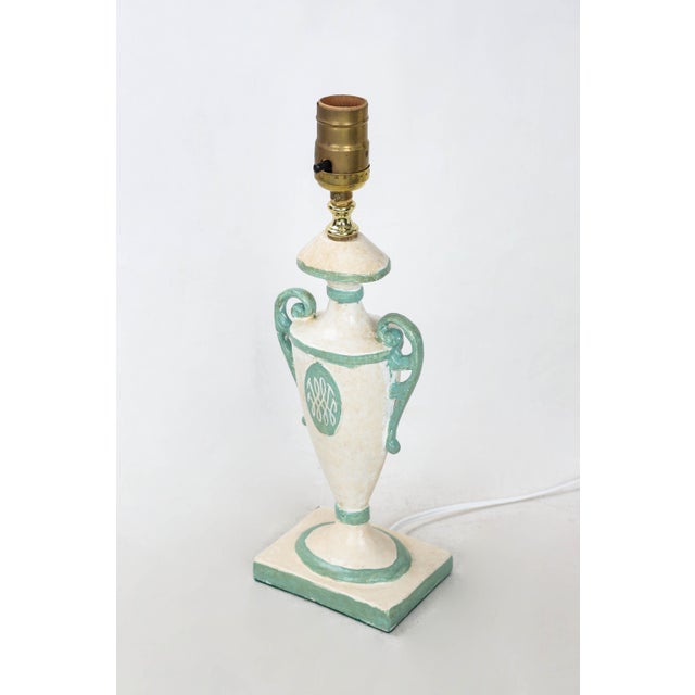 Vintage White Urn Lamp With Duke & Duchess of Windsor Green & White