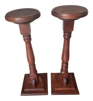 Vintage Torcheres Victorian Style Solid Mahogany Plant Stands - a Pair