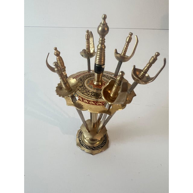 Set of 6 Mid Century Cocktail Picks Shaped Like swords with Stand For Sale In Los Angeles - Image 6 of 8