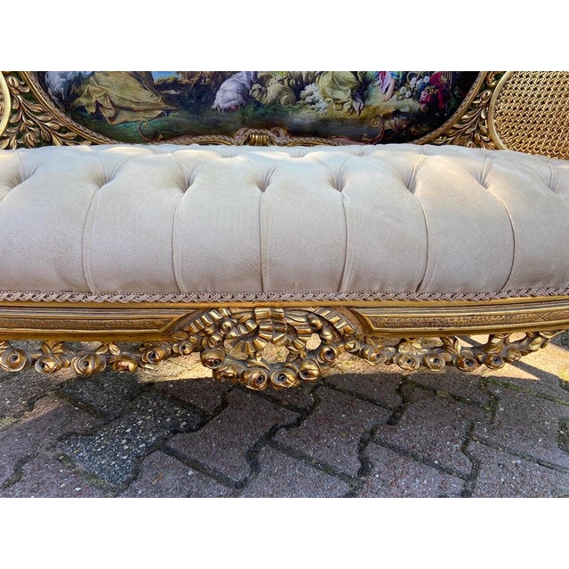 1950's Settee in French Louis XVI in Gold Leaf Beech and Tan Velvet