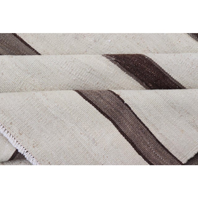 Vintage Turkish Kilim Rug in Soft Beige and Dark Brown Stripes For Sale - Image 10 of 11