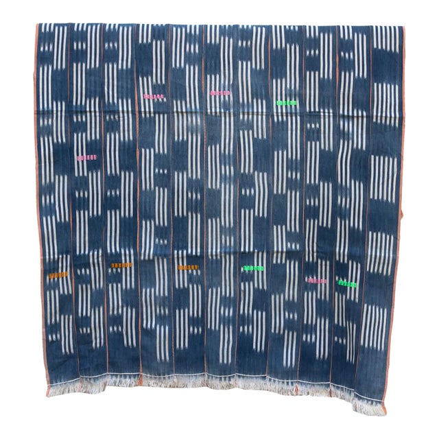Vintage Baoule African "River Stripe" Ikat Throw For Sale