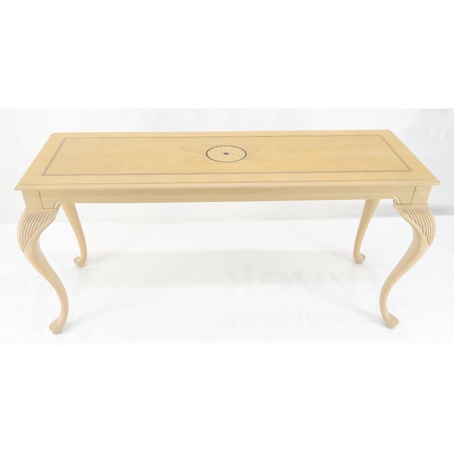Pickled Cherry Inlaid Cabriole Leg Beige Rectangle Console Sofa Table MINT