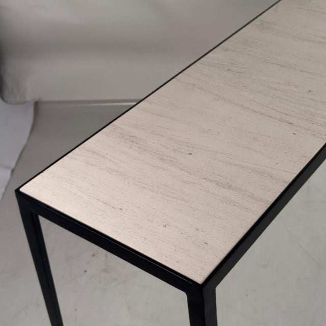 Long 'Étude' Iron and Cream Limestone Console or Sofa Table by Design Frères For Sale In Los Angeles - Image 6 of 8