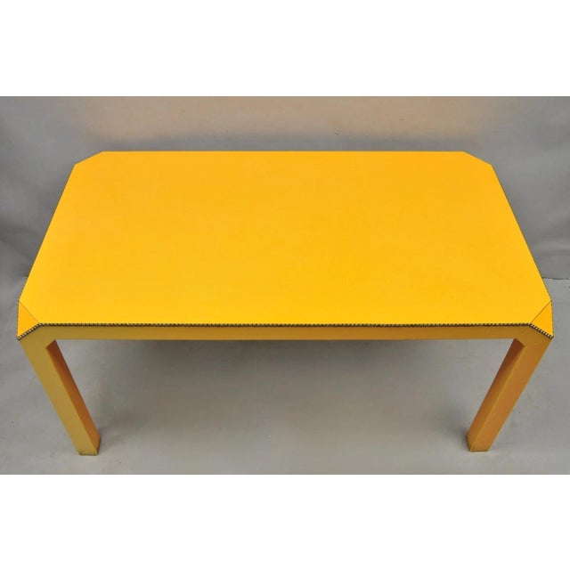 Late 20th Century Vintage Hollywood Regency Orange Vinyl Laminate Parsons Style Dining Table Desk For Sale - Image 5 of 18