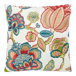 Scalamandre 22" x 22" Coromandel Embroidery Pillow in Bloom For Sale