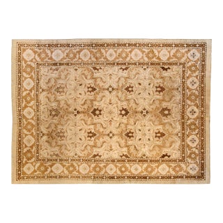 Antique Indian Amritsar Botanic Brown, Beige Handmade Wool Carpet For Sale