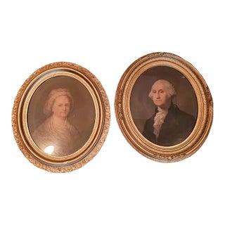 e.c. Middleton 1864 Warranted Oil Color George and Martha Washington Gold Frame For Sale