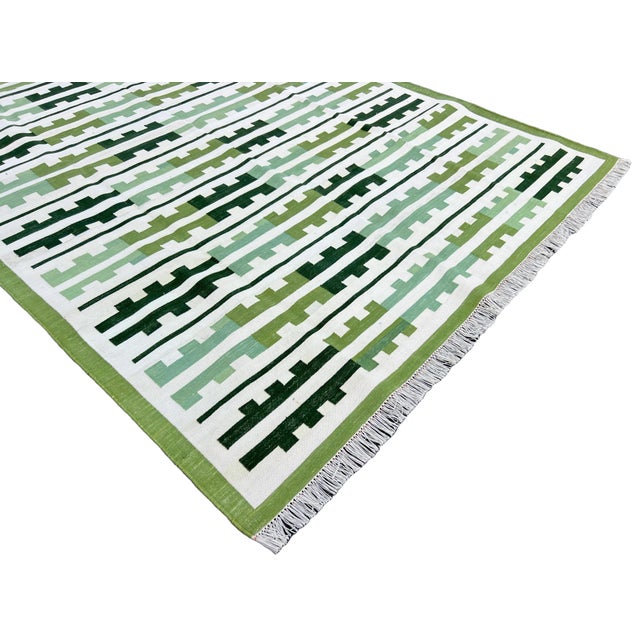 Casa Cosima Handmade Cotton Rug, Natural Vegetable Dyed, Green and White Marianne Rug - 6'x9' For Sale - Image 4 of 13