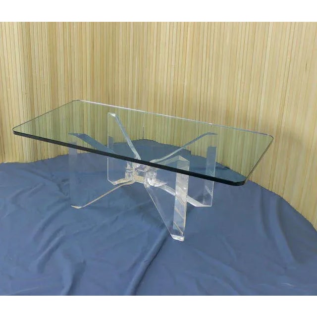 MidCentury Modern Lucite Base and Glass Top Butterfly Coffee Table