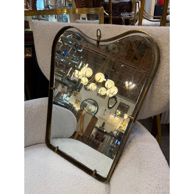 Italian Brass-Framed Organic Mirror With Aged Glass, 1950s For Sale - Image 9 of 9