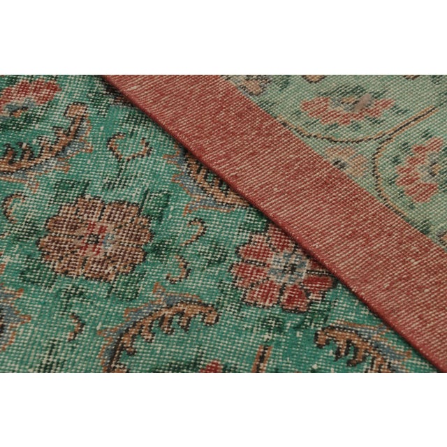 Vintage Distressed Rug With Teal and Red Floral Patterns - Rug & Kilim For Sale - Image 10 of 10