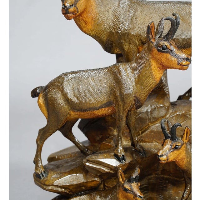 Carved Wood Chamois Family by Ernst Heissl, Ebensee, Austria, 1900s For Sale - Image 3 of 11