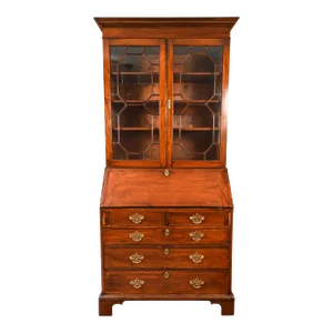 19th Century Antique English George III Style Slant Front Mahogany Secretary Bookcase