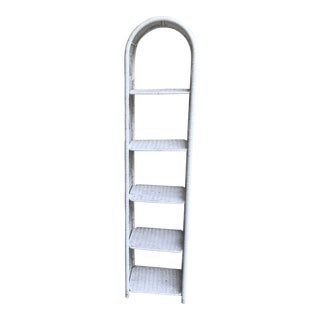 Classic White Wicker Shelf Etagere or Plant Stand For Sale
