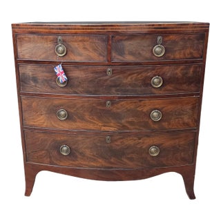 Late 19th Century Mahogany Georgian 5 Drawer Bowfront Chest on Splay Feet For Sale