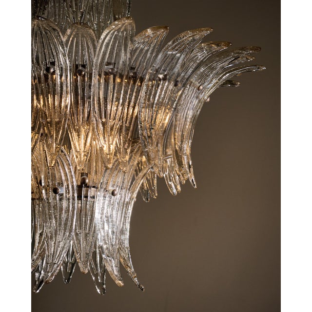 Barovier e Toso Venetian Glass, Cristal’s Antico Leaf Chandelier by Barovier, Murano, Italy For Sale - Image 4 of 9