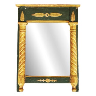 Antique French Rectangular Mirror in Green Lacquered and Gilded Wood, 1800s For Sale
