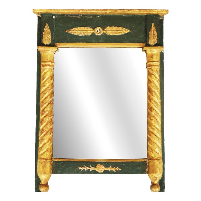 Antique French Rectangular Mirror in Green Lacquered and Gilded Wood, 1800s For Sale