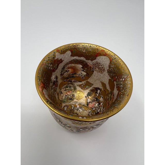 Satsuma Japanese Satsuma Moriage Gilt Karako Scene Jardinière Cup – Early 20th Century Export Art Pottery For Sale - Image 4 of 10