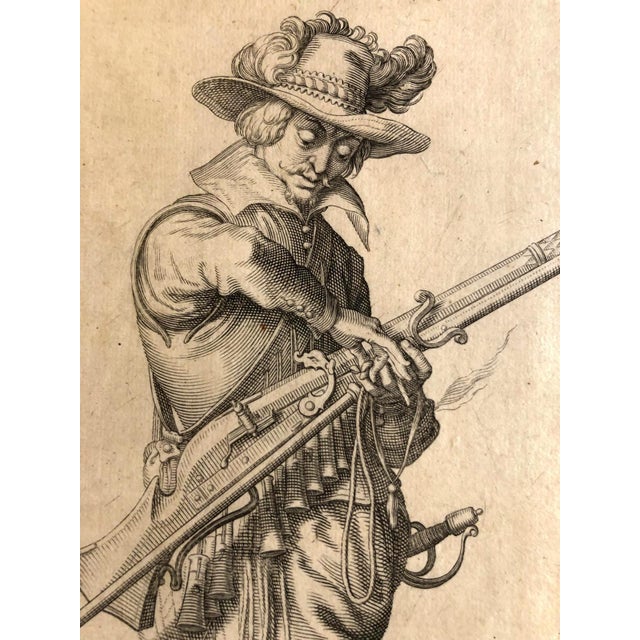 Jacob de Gheyn, Portraits of Men-at-Arms, 1607, a set of four Flemish etchings depicting soldiers in military uniform with...