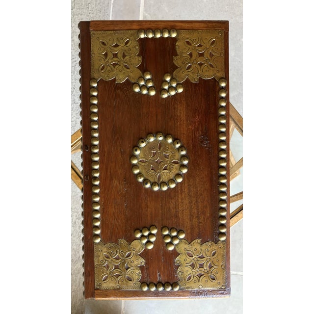 Wood Mid 20th‑Century Spanish Colonial-Style Hand Hewn Walnut Wood & Brass Accent Box For Sale - Image 7 of 18