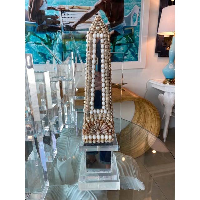 Vintage Lucite Shell Seashell Mirror Obelisk For Sale - Image 13 of 13