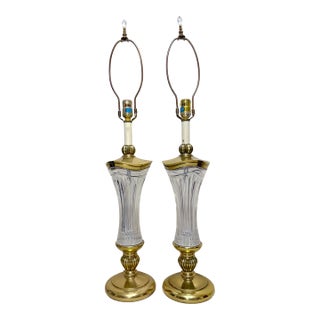 1980s Stiffel Vintage Brass Cut Crystal Electric Table Parlor Lamps - a Pair For Sale