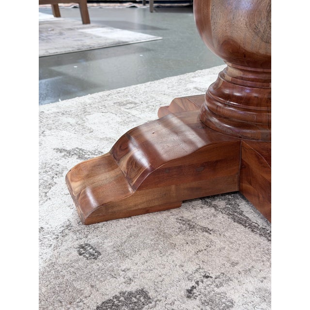 Brown Vintage Solid Wood Round Pedestal Dining Table For Sale - Image 8 of 8