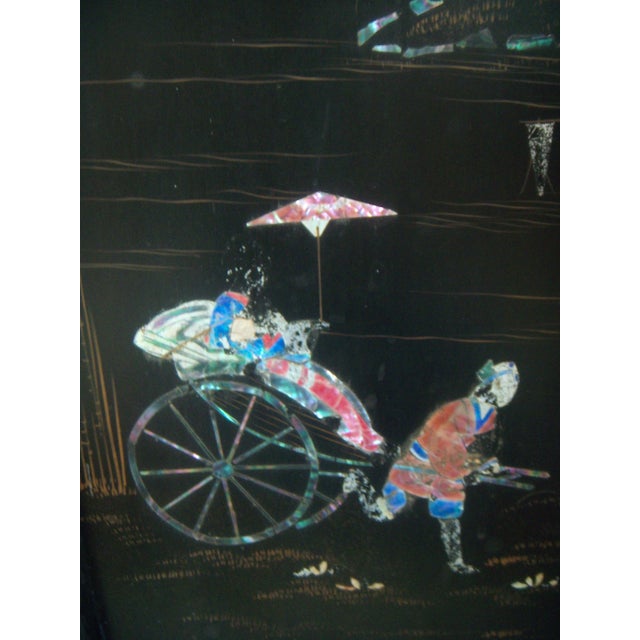 Early 20th. Century Japanese Mother of Pearl Inlayed Black Room Divider