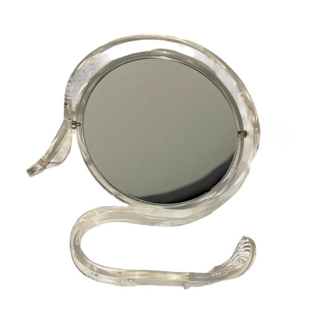 1950s MCM Acrylic Two Sided Swan Shape Vanity Mirror With Magnification For Sale - Image 5 of 5