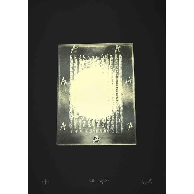Seven seals is an original screenprint on black paper realized by Italian artist Vincenzo Agnetti. Hand-signed on the...