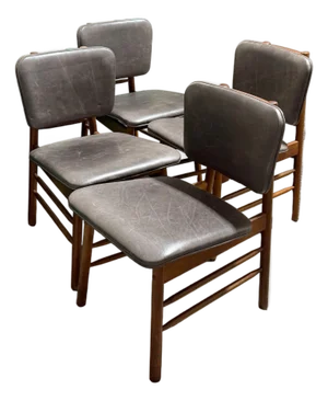 Set of 4 Vintage Mid Century Modern Danish Teak and Leather Greta Dining Chairs