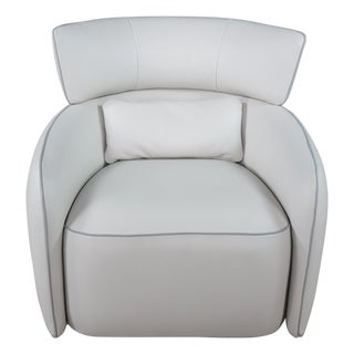 Alberta Italian Modern Leather Mina Swivel Armchair Library Club Reading Chair For Sale