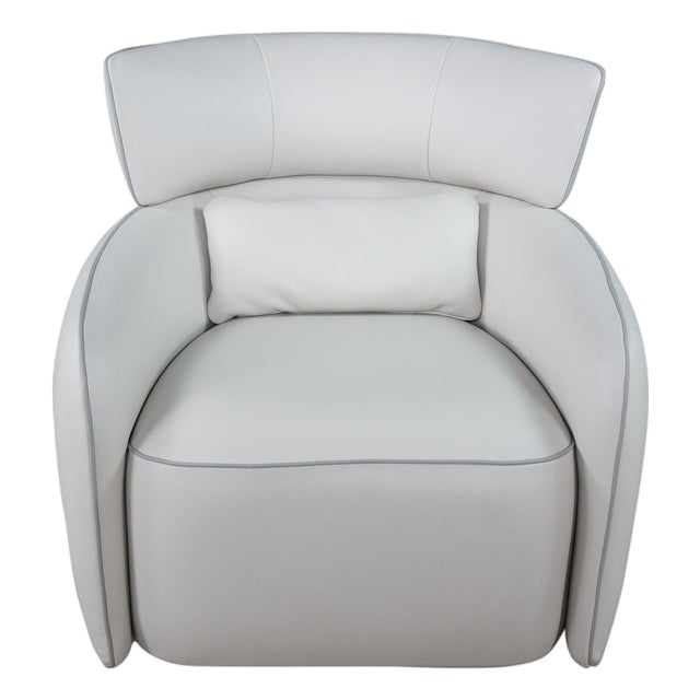 Alberta Italian Modern Leather Mina Swivel Armchair Library Club Reading Chair For Sale