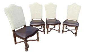 Spanish Style Side Chairs With Leather Seat - Set of 4