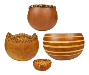 Vintage Handmade Hand-Carved African Natural Gourd Bowls - Set of 4