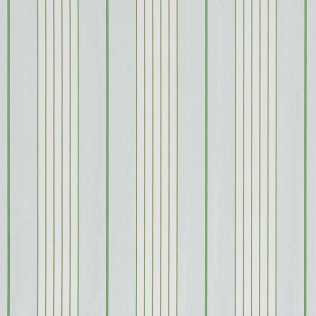 Schumacher Audrey Stripe Wallcovering In Sky & Leaf For Sale In New York - Image 6 of 6