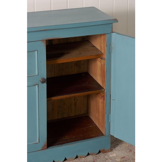 Antique English Pine Blue Painted Cabinet With Interior Shelves + Scalloped Apron For Sale In Charleston - Image 6 of 10