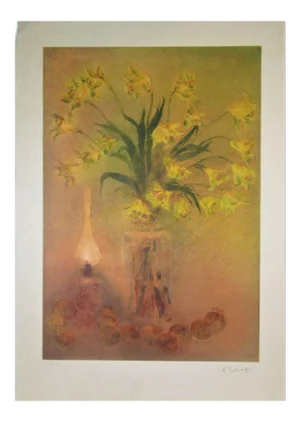 Kaiko Moti, Still Life with Lamp and Fruits, Large aquatint, Circa 1965