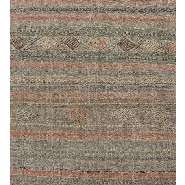 Mid 20th Century Geometric Embroidered Vintage Turkish Flat-Weave Runner in Warm Tones For Sale - Image 10 of 12
