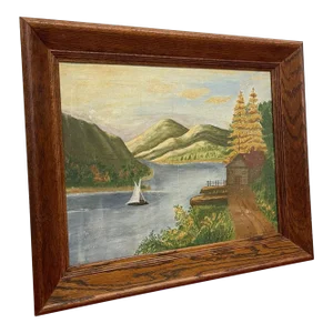 Vintage Original Framed and Signed Lakeside Landscape Artwork.