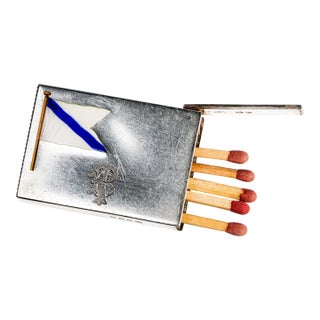 Lovely Sterling Silver Antique English Hand Painted Enamel Nautical Flag Victorian Match Safe Vesta Case Tobacciana For Sale