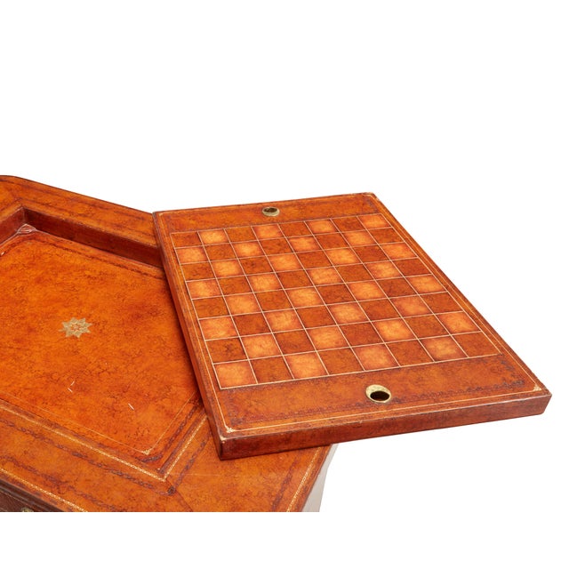 Wood Vintage Maitland-Smith Leather-Wrapped Regency-Style Games Table W/Brass Paw Feet For Sale - Image 7 of 10
