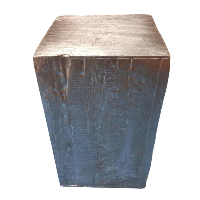 Modern Anthropologie Silver Side Tables From Recycled Wood For Sale - Image 3 of 6