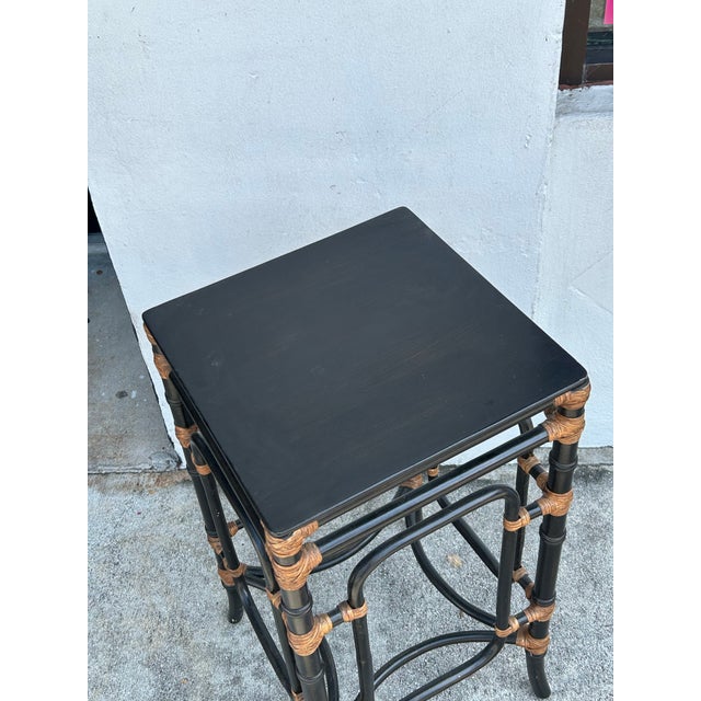 Boho Chic 1980s Pair of Faux Bamboo and Rattan Stands by Bernhardt For Sale - Image 3 of 7