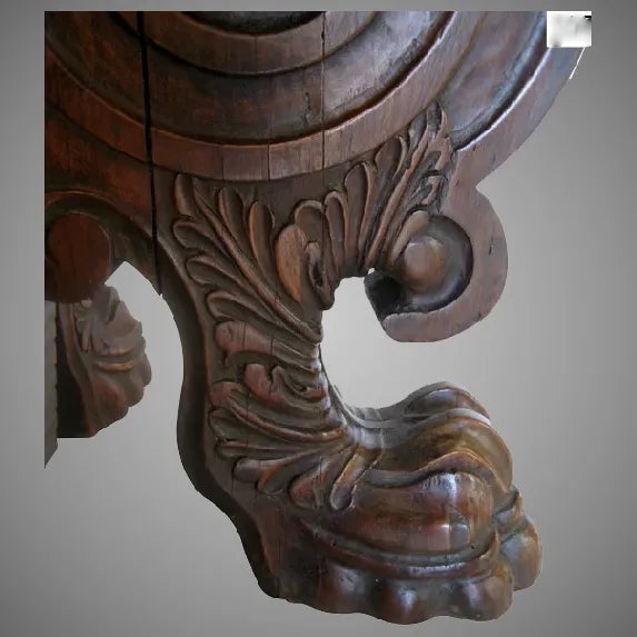 Wonderful carved walnut Renaissance Revival low table, thick octogonal top with set in marble. Large carved bold lion paw...