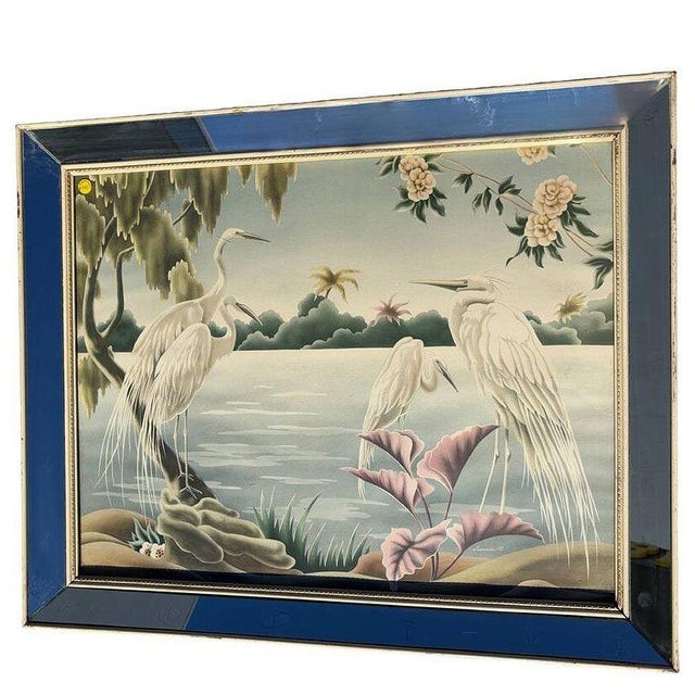 1 / 3 TURNER ミッドセンチュリー 白鷺プリントアート リプロダクト版 1940 Tropical Crane /Egret Scenic Print, Mirror Framed by Billy